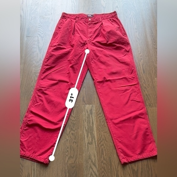 Vintage 80s Polo Ralph Lauren Pleated Pants Mens 36X32 Red 100% Cotton Made USA - Picture 8 of 10